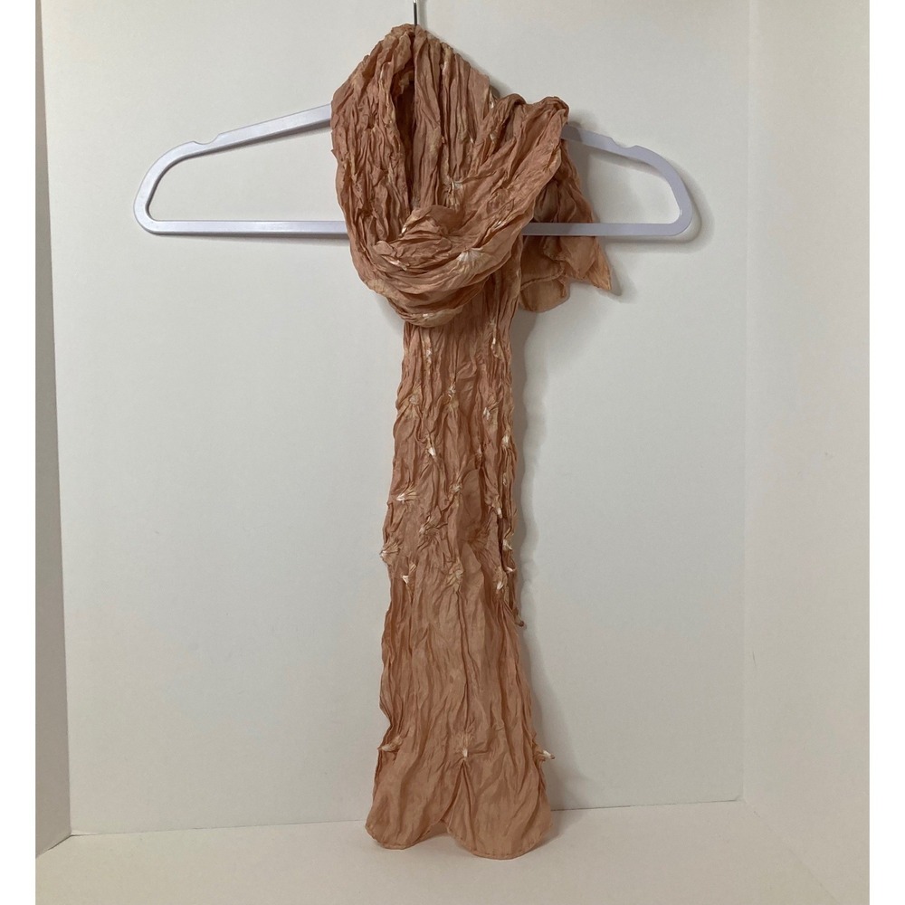 Sheer Crinkle Scarf Wrinkled Texture Beige Neutral Lightweight 16 x 58"